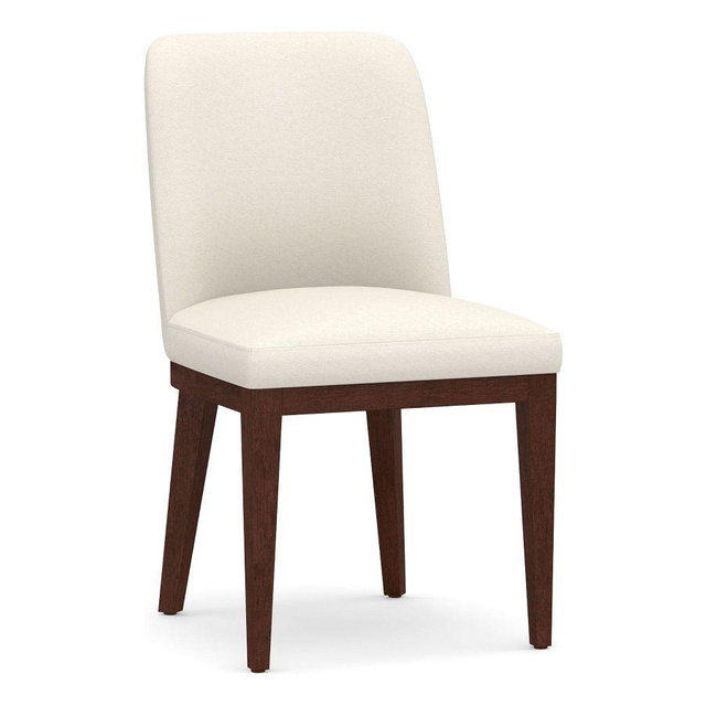 Layton Upholstered Side Dining Chair, Mahogany Legs, Performance Heathered Basketweave Ivory