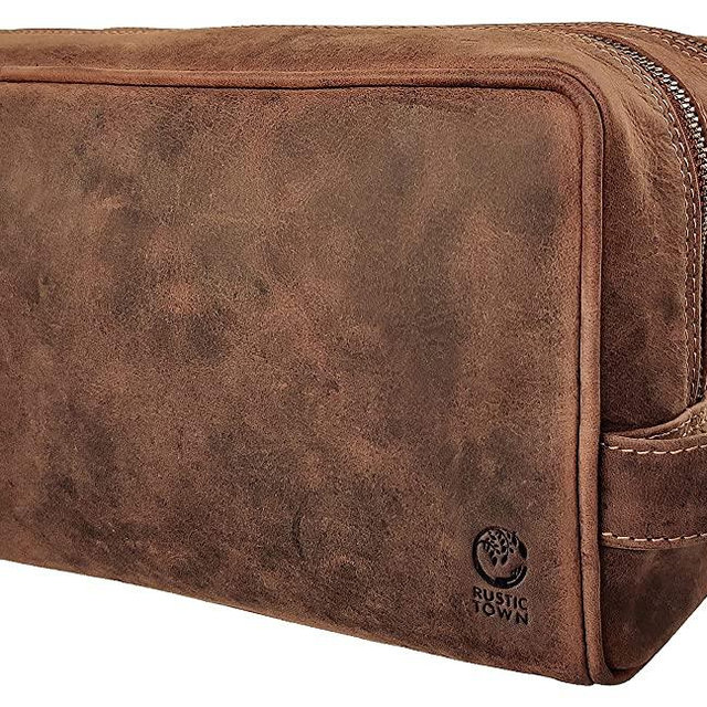 Genuine Leather Travel Toiletry Bag - Dopp Kit Organizer By Rustic Town (Brown)