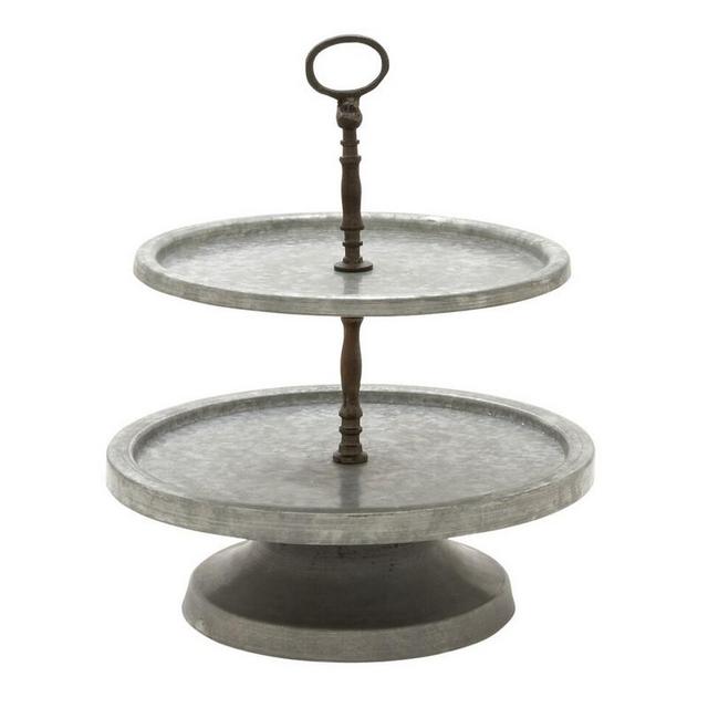 Grey Metal Farmhouse 2 Tier Tray Stand, 17" x 15" x 15" in Grey/Grey by Homethreads