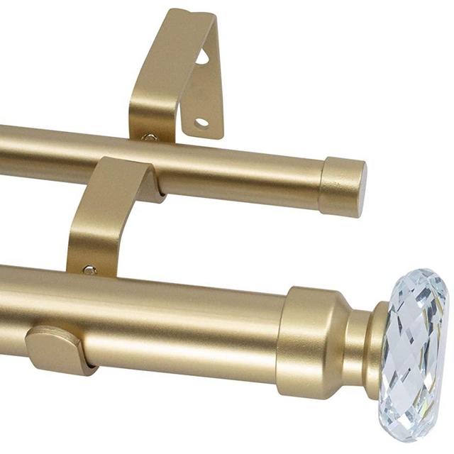 MERIVILLE 1-Inch Diameter Double Window Treatment Curtain Rod, Cut Crystal Finial, 48-inch to 84-inch Adjustable, Royal Gold