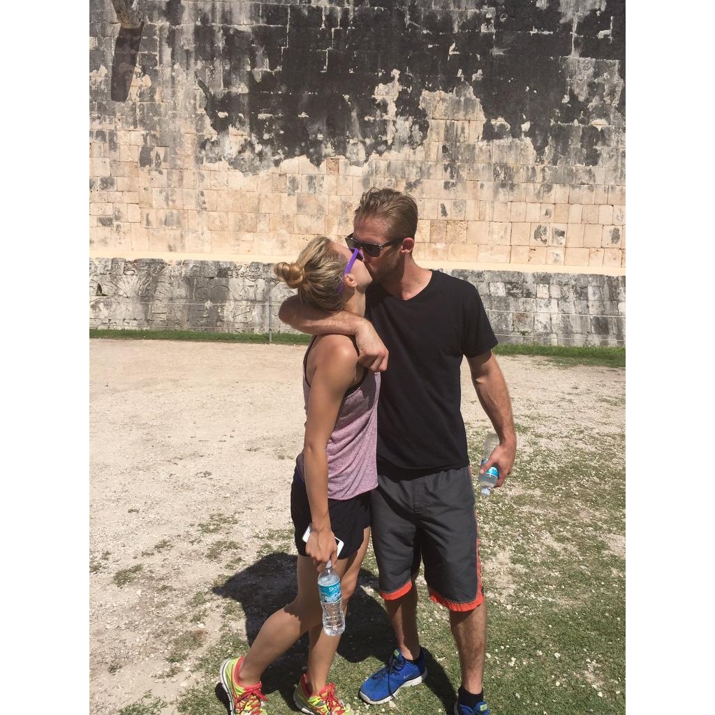 Kissing below Mayan ruins; Chitzanitcha. Mexico, 2015.