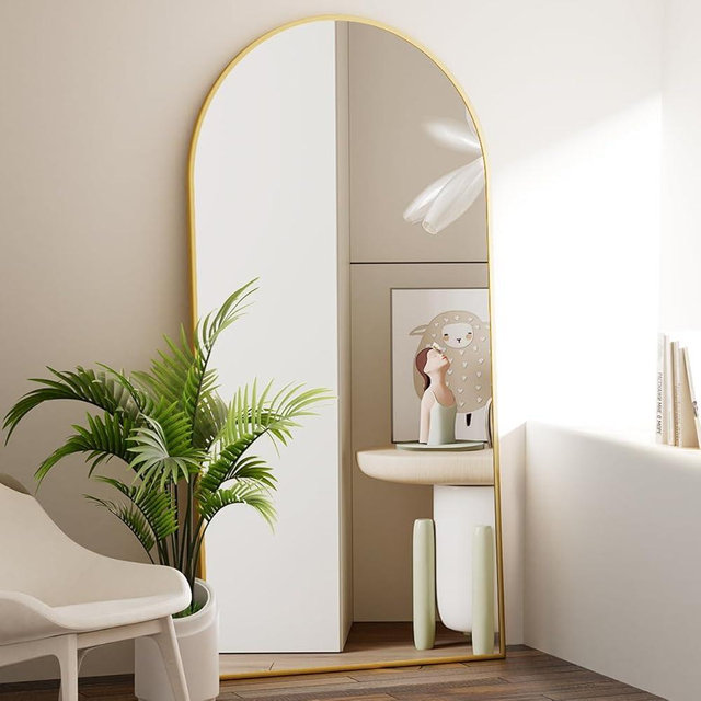 VooBang 24 x 65 inch Arched Full Length Mirror, Gold Arch Floor Mirror Full Length with Stand, Full Body Standing Mirror for Living Room, Bedroom, Hanging or Leaning Against The Wall