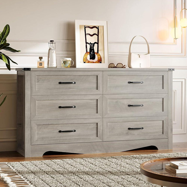 BORNOON 6-Drawer Dresser for Bedroom, Modern Wooden Chest of Drawers with Metal Handles, Anti-Tipping Design, Sturdy and Stable Storage Organizer for Living Room, Entryway, Home Office