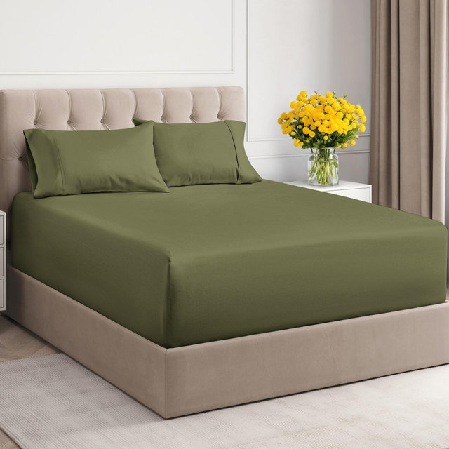 CGK Linens 100% Cotton 400 TC 4 Piece Sheet Set - Extra Deep Pocket for 18"-24" Mattresses in Sage Green, Size King