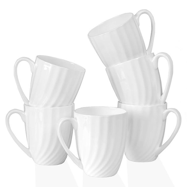 COSTMANCE Fine Bone China Ceramic Coffee Mugs Set of 6(12 oz), Spiral Pattern Tea Cups for Hot Chocolate, Latte, Milk, Juice, Cappuccino