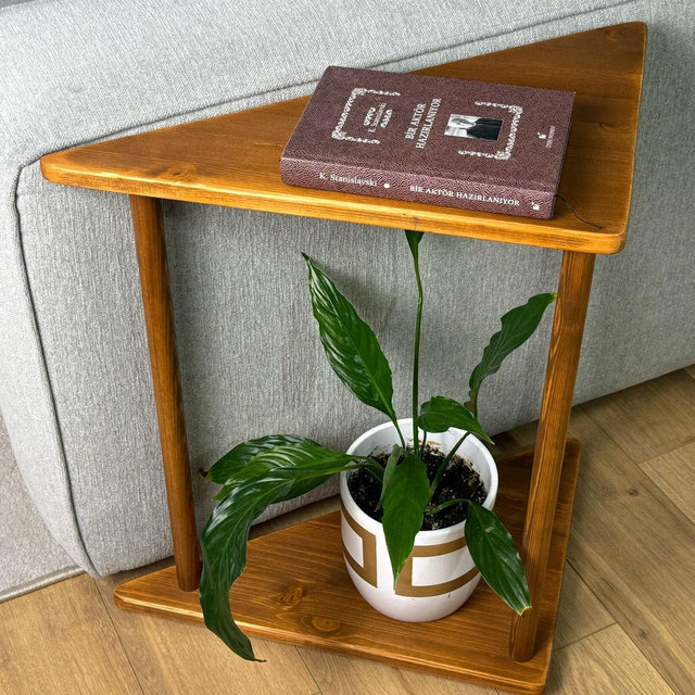 Triangular Side Coffee Table, Corner End Table, Minimalist Sofa Table, Hardwood Couch Table, Spacesaver Side Table, Triangular Home Decor