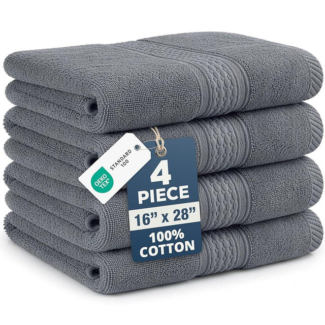 LANE LINEN Hand Towels for Bathroom - 4 Pack (16" x 28"), 100% Cotton Face Towel Set - Soft, Fade & Shrink Resistant - Hotel & Spa Inspired Hand Towels for Bathroom for Modern Family Homes - Cool Grey
