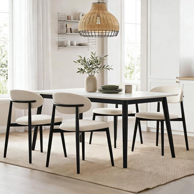 UVV Dining Chairs Set of 4, Metal Kitchen Chairs with Modern Fabric Upholstered for Dining Room, Beige