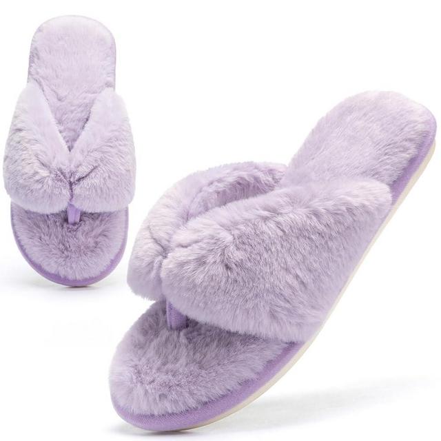 MAXTOP Fluffy House Slippers for Women Open Toe Cute Memory Foam Flip Flop Slippers Indoor Outdoor Soft Slides Shoes