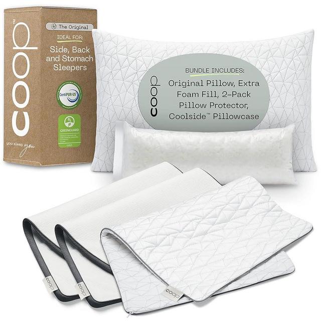 Coop Original Pillow, Protector & Pillowcase Queen Bundle, Set Includes (1) Original Loft Pillow, (1) Coolside Pillowcase & (2) UltraTech Waterproof Pillow Protectors