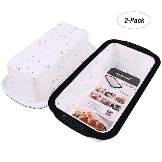 Silicone Loaf Pan with Reinforced Steel Frame Inside,Non-stick Loaf Mould for Homemade Baking Cakes and Bread,BPA Free,Dishwasher,Oven and Microwave safer,Aichoof, 2-Pack