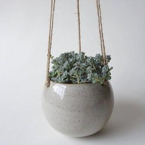 Hanging Planter - Hanging pot for small plants - Rustic spotted White Handmade Ceramic - succulent and small/medium plants - pottery