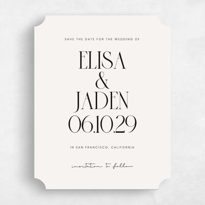 Beige Ticket Wedding Save the Date - Garrett Portrait
