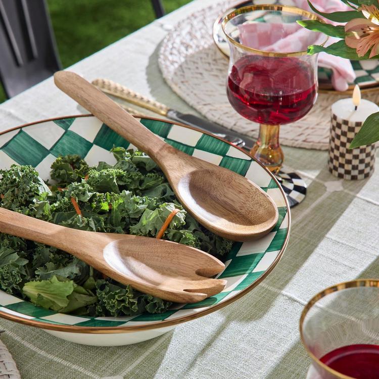 MacKenzie-Childs, Emerald Check 3-Piece Stainless Steel Salad