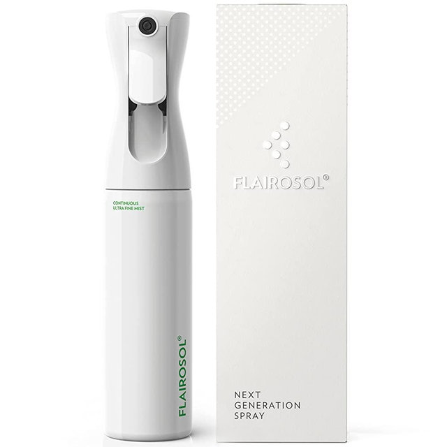 FLAIROSOL - The Original, Plant Mister Spray Bottle for Indoor and Gardens, Continuous Mist with 1,001 Uses. Trusted by Professionals. Patented Technology. 10 oz, White Bottle, Green Print