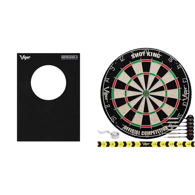 Viper by GLD Products Shot King Regulation Bristle Steel Tip Dartboard Set with Bullseye Metal Radial Spider Wire Compressed Sisal Board with Rotating Number Ring Includes 6 Darts Black