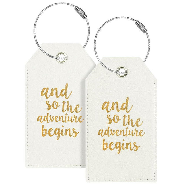 Luggage Tag & Initial Baggage Tags for Suitcases Leather Bag Tags for Backpacks Handbag School Instrument with Name ID Label Travel Essentials, Unique Fun Ivory White Personalized Luggage Tags 2 Pack