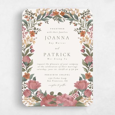 Beige Rounded Wedding Invitation - Souci Classic