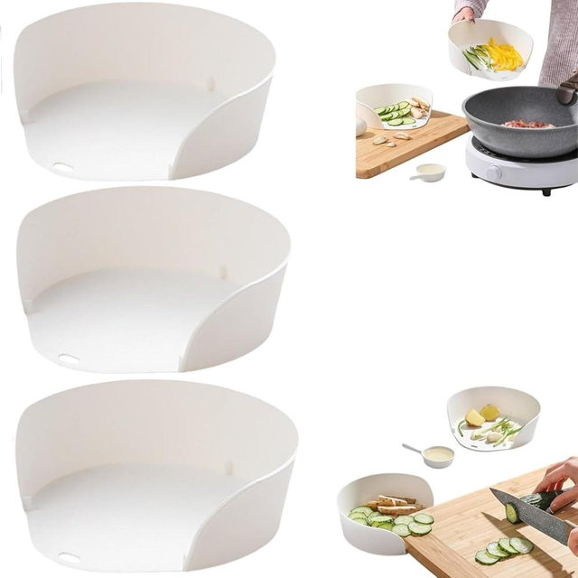 Food Prep Bowls for Cutting Board, Slide Under Chopping Board, 6.9Inch Spill Proof Kitchen Storage Containers, Meal Prep Bowls for Cooking, Durable & Stackable Side Dish Plates (3 Piece)