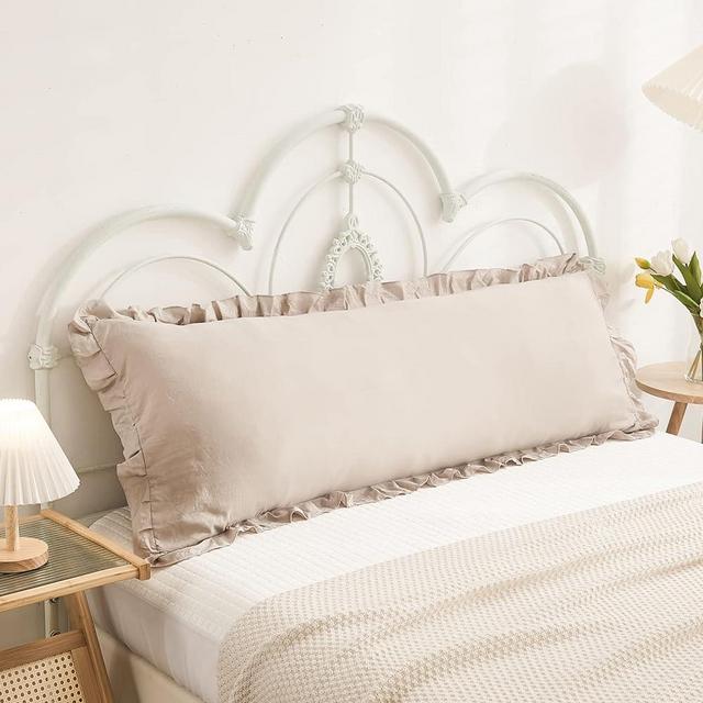 Merryword Taupe Body Pillow Cover 20x54inches Long Pillowcase Ruffled Pillowcases Shabby Chic Ruffled Fringe Decor Body Ruffled Pillow Sham Cute Pillowcase