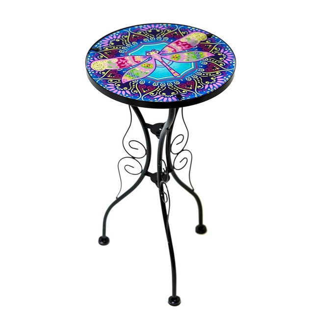Trademark Innovations 22" Dragonfly Design Glass & Metal Side Table