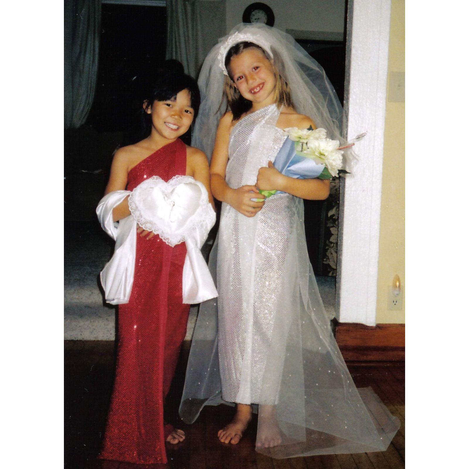 Lauren and her childhood best friend, Lina, playing dress up.