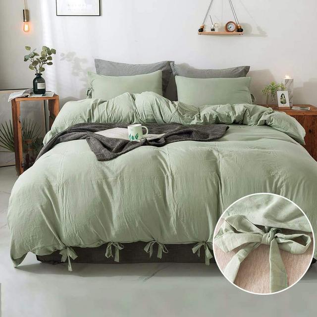 Annadaif Green Duvet Cover Full(79x90 Inch), 3 Pieces (1-2 Pillowcase,1 Duvet Cover) Ultra Soft Bowknot Duvet Cover Set, Easy Care Bedding Set for Men, Women (NO Comforter),