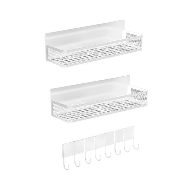 NewHome"3-Pack Magnetic Spice Rack with 8 Hooks for Fridge, Oven, Microwave - Spice & Utensil Organizer"White