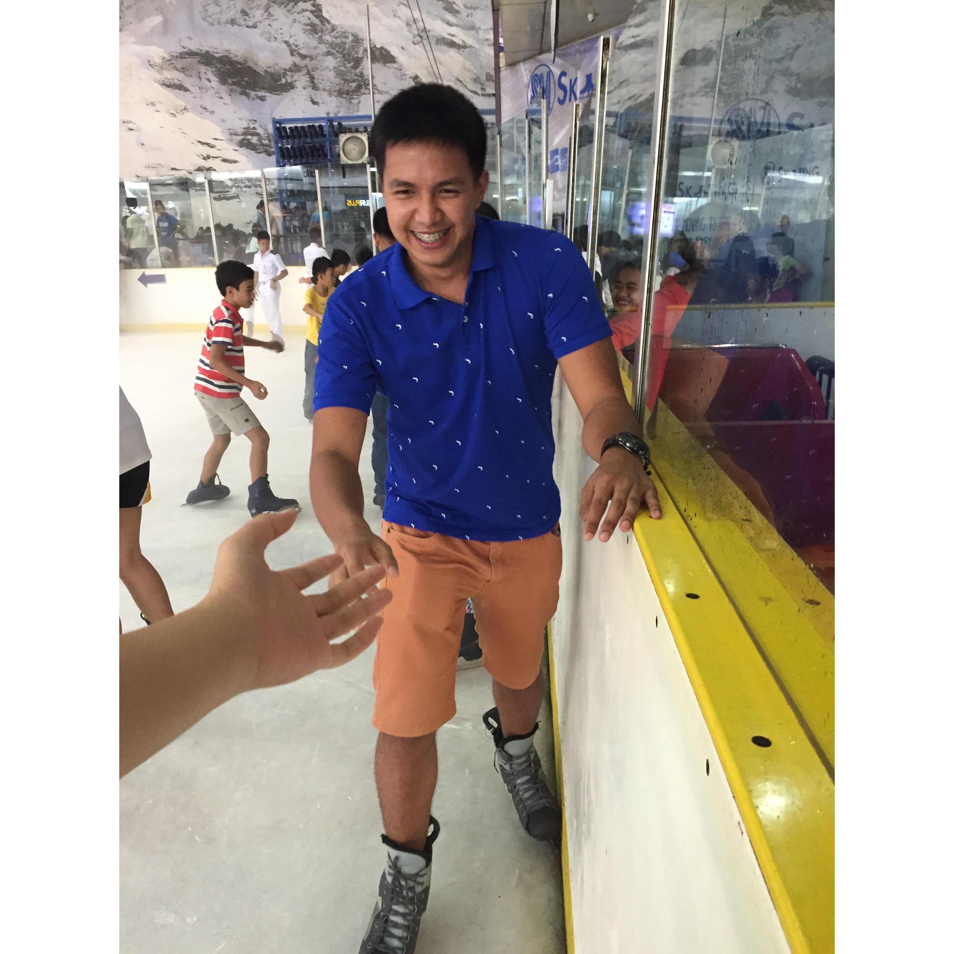 His first ever ice skating! Scaredy cat! Hahahahaha!
Before his grad ball.