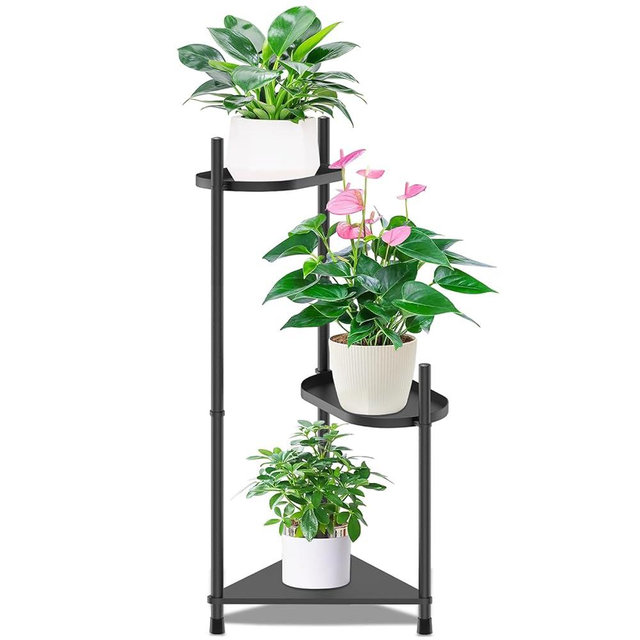 KHayRovies 3 Tier Plant Stand Indoor Tall, Black Corner Tiered Plant Stand for Indoor Multiple Plants, Metal Flower Pot Stands Outdoor Holders Plant Shelf Display Rack for Balcony Living Room Garden