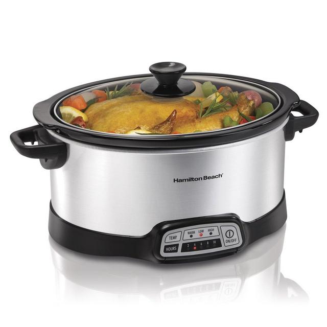 Hamilton Beach (33473) Slow Cooker Crock with Touch Pad and Flexible Easy Programming Options, 7 Quart Dishwasher Safe Pot, Silver