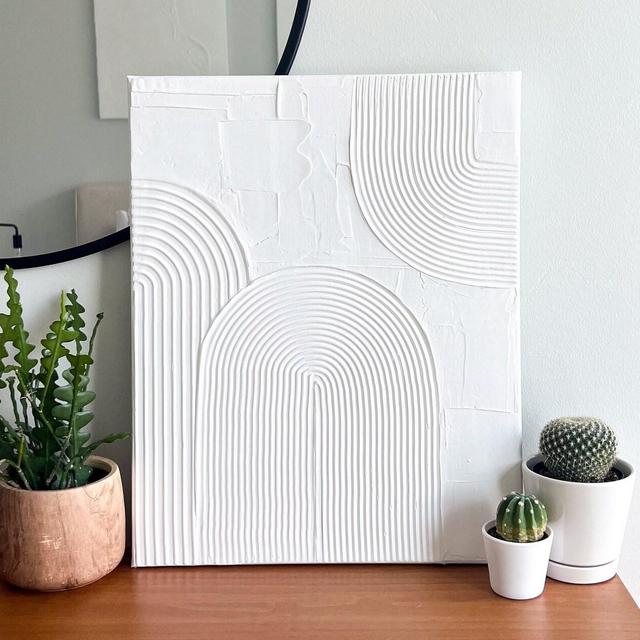 Arches Duo Lines Canvas White Textured Wall Art Plaster Art Abstract Modern Art Neutral Minimalist Decor Boho Wall Decor Boho Home Living