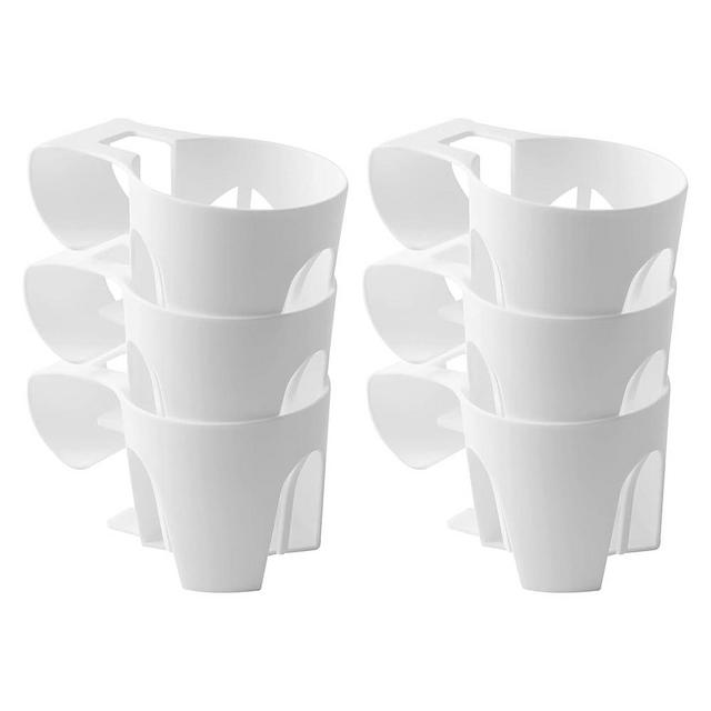 TonGass (6-Pack, White) Poolside Cup Holders for above Ground Pools Compatible with above Ground Pool with 2 Inche or Thinner Round Top Bar - Strong Durable Easy to Use Clip-On No-Spill Cup Holder