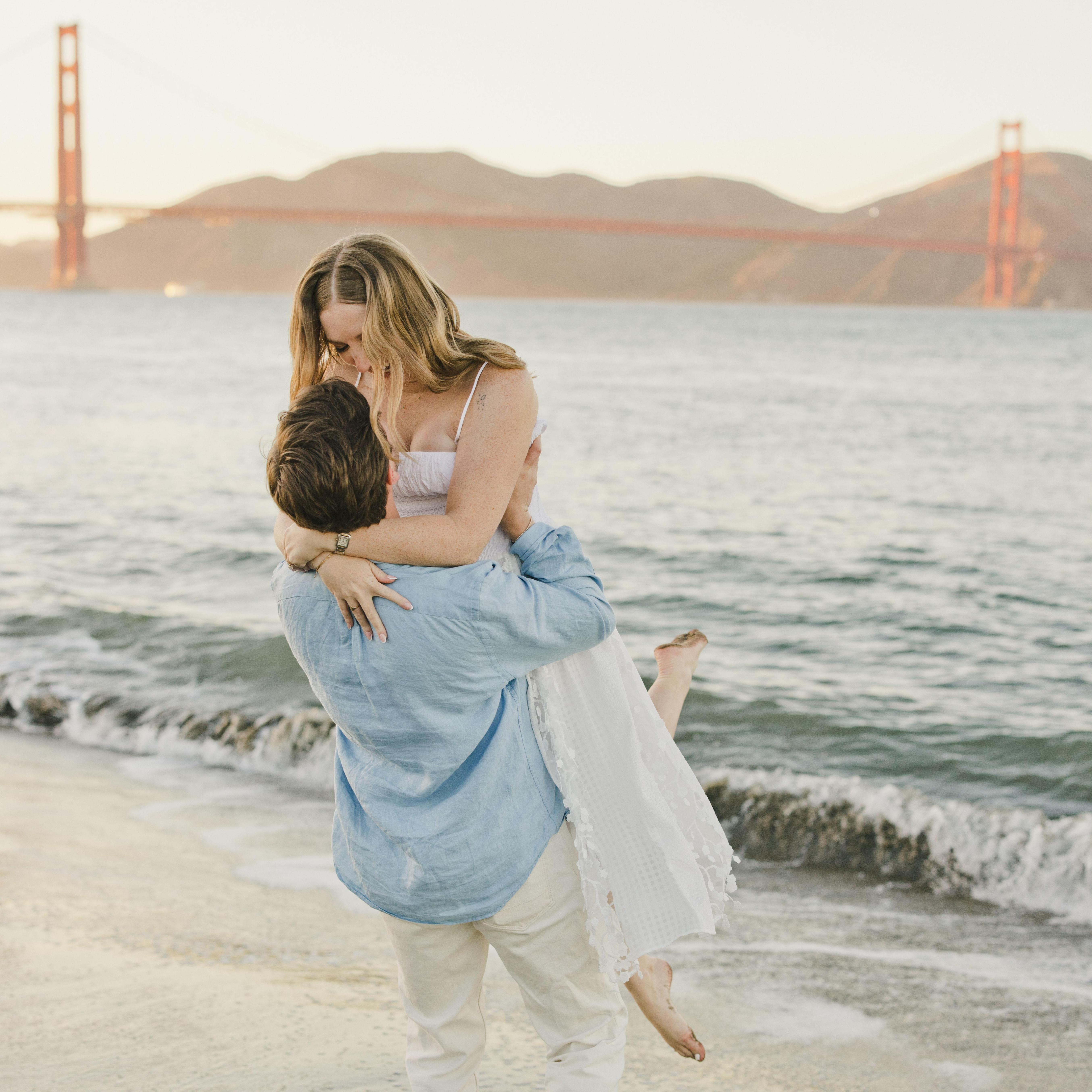 A photo from our engagement shoot at Crissy Field Beach