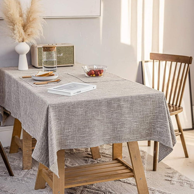 JSFLY Waterproof Cotton Linen Tablecloths Rectangle Dining Table Cloth, Wipe Clean Indoor & Outdoor Table Cover for Buffet Party and Banquets, Wrinkle Resistant（54"x102"） Gray Coffee