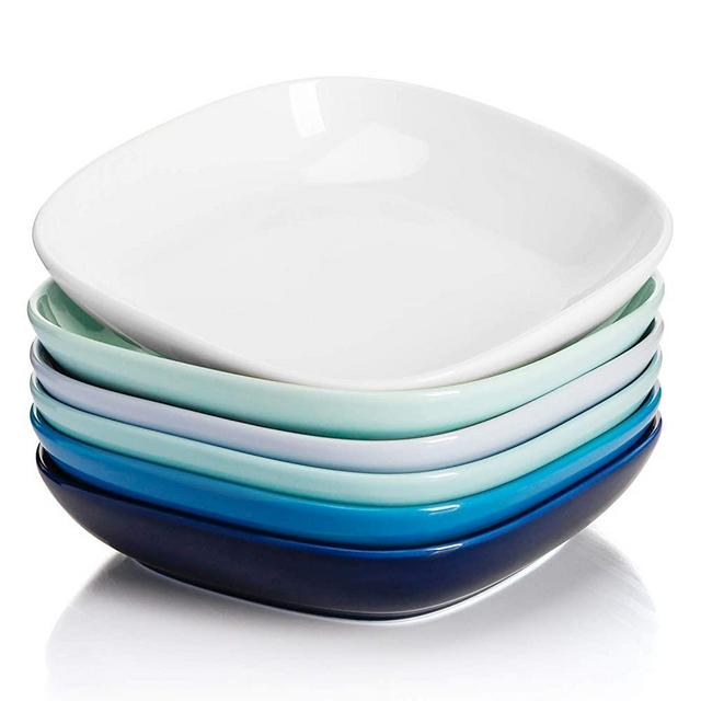 Sweese 121.003 Porcelain Square Salad Pasta Bowls - 30 Ounce - Set of 6, Cool Assorted Colors