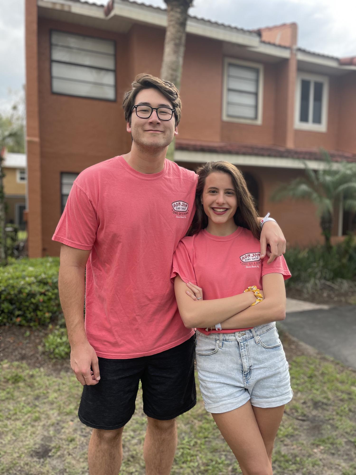 Added on to his tradition of pink Ron Jon shirts!