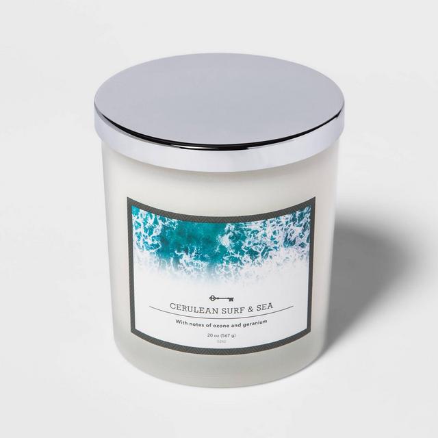 20oz Lidded Milky Glass Jar 3-Wick Cerulean Surf and Sea Candle - Threshold™