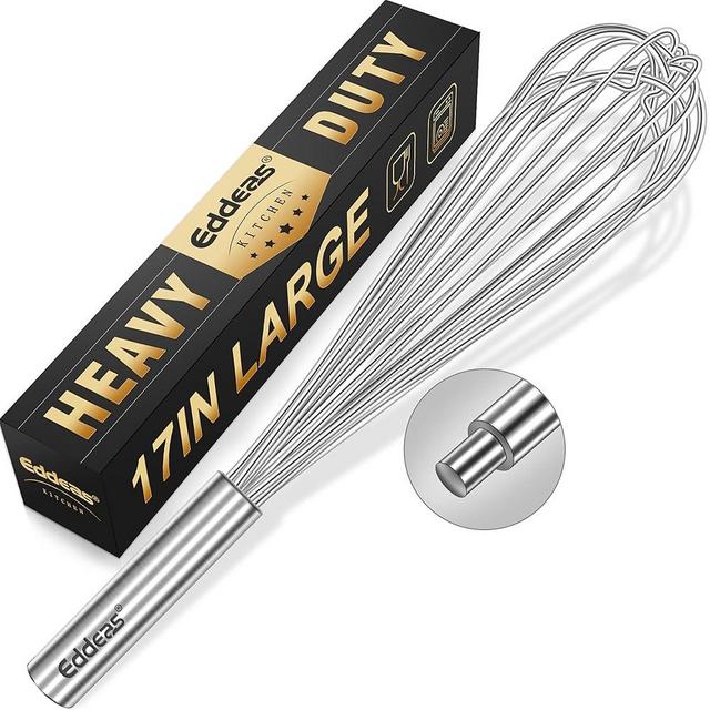 Eddeas 17in Large Whisk,Heavy Duty Whisk, Stainless Steel Whisk Suitable for Mixing Thick batter, Dry Ingredients and Seasonings.Accessories for professional commercial kitchens.