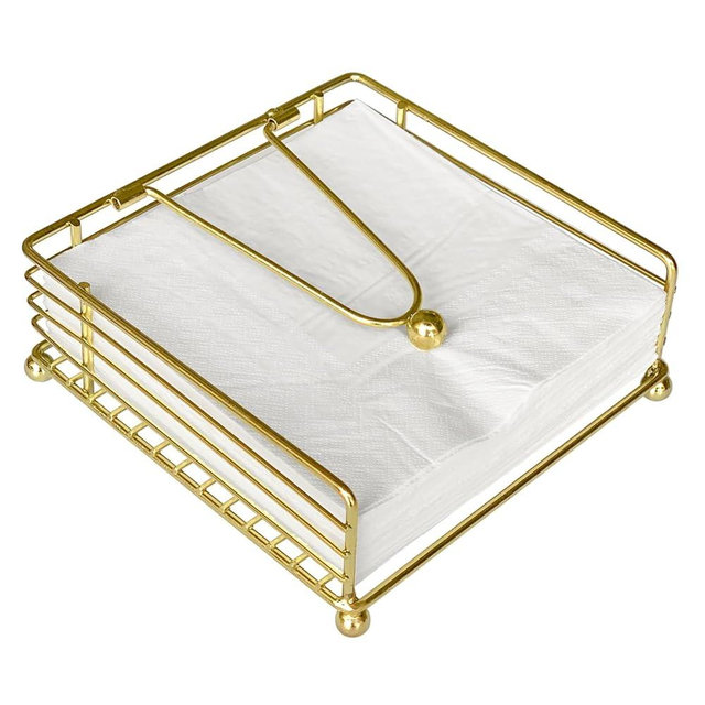 hiwafifi Napkin Holder for Table, Flat Napkin Dispenser with Weighted Arm, Square Cocktail Paper Holder of Elegant Rustic Iron for Kitchen Dining Room Decor Restaurant Farmhouse Hotel Party, Gold