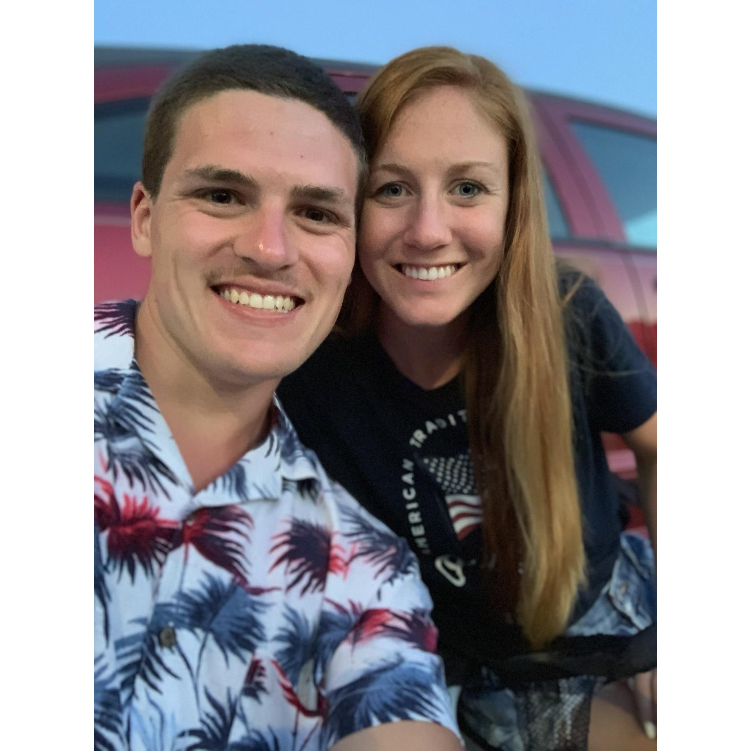 Waiting for fireworks to start, right before we got engaged
