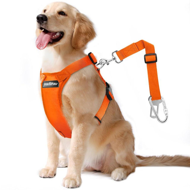 VavoPaw Dog Seat Belt, Safety Vest Dog Car Harness with Adjustable Buckle Dog Seat Belt for Vehicle Nylon Pet Safety Seat Belts Heavy Duty(L, Orange)