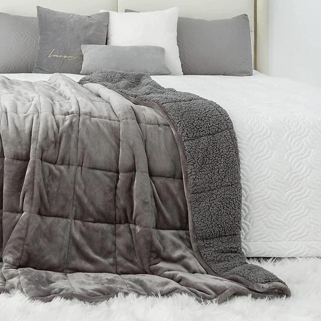 Sherpa Weighted Blanket for Adult 15 lbs,Kivik Fuzzy Plush Flannel Heavy Throw Blanket Full Size,Ultra Soft Fleece Bed Blanket Thick Warm Home Gifts,Dual Sided 48"x72" Grey