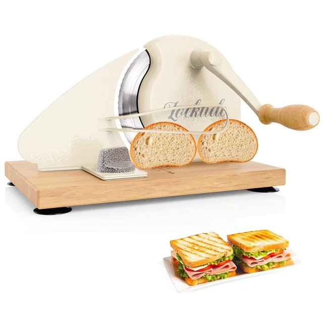 Upgrade Manual Bread Slicer for Homemade Sourdough - Adjustable Thickness & Evenly Slice, Bread Slicer with Scale Lines, Hand Crank, Suction Cups and Bread Guide for Sandwiches, Toast, Bagel, Baguette