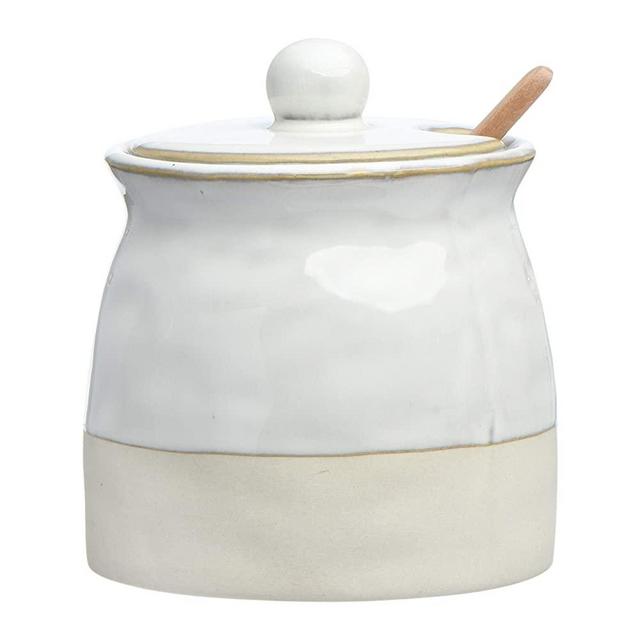 Creative Co-op White Stoneware Sugar Lid Pot