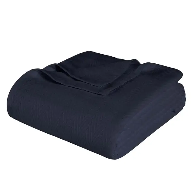 Chevron Zig-Zag Cotton Blanket, King, Navy Blue - Blue Nile Mills