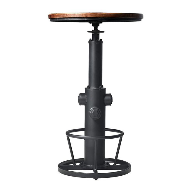 LOKKHAN Industrial Bar Table 38.6"-48.4" Height Adjustable Swivel Round Wood Tabletop 23.7" Dia, Kitchen Dining Office Coffee Bistro Pub Table