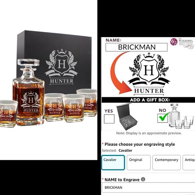 Custom Engraved Groomsmen - Whiskey Decanter Set and 4 Glasses Set - Personalized and Monogrammed with WPS Styles