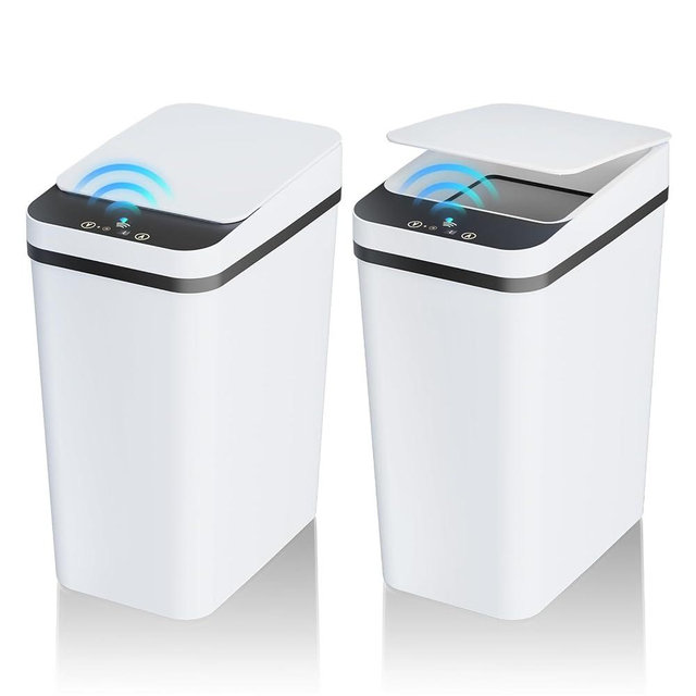 KOEYLE 2 Pack 2.2 Gallon Automatic Touchless Garbage Can, Small Motion Sensor Smart Trash Can, Slim Waterproof Trash Bin for Bedroom, Bathroom, Office, Living Room, White