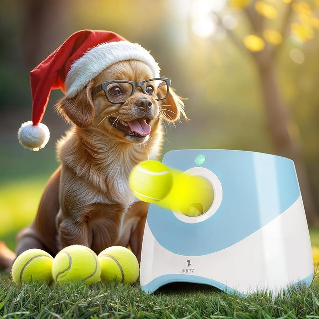 WRTZ Automatic Dog Ball Launcher for Small and Medium Dogs – Dog Ball Thrower for Indoor Outdoor with 3 Adjustable Distance Settings 10ft, 20ft, and 30ft – Interactive Toy with 3 Tennis Balls 2 Inch